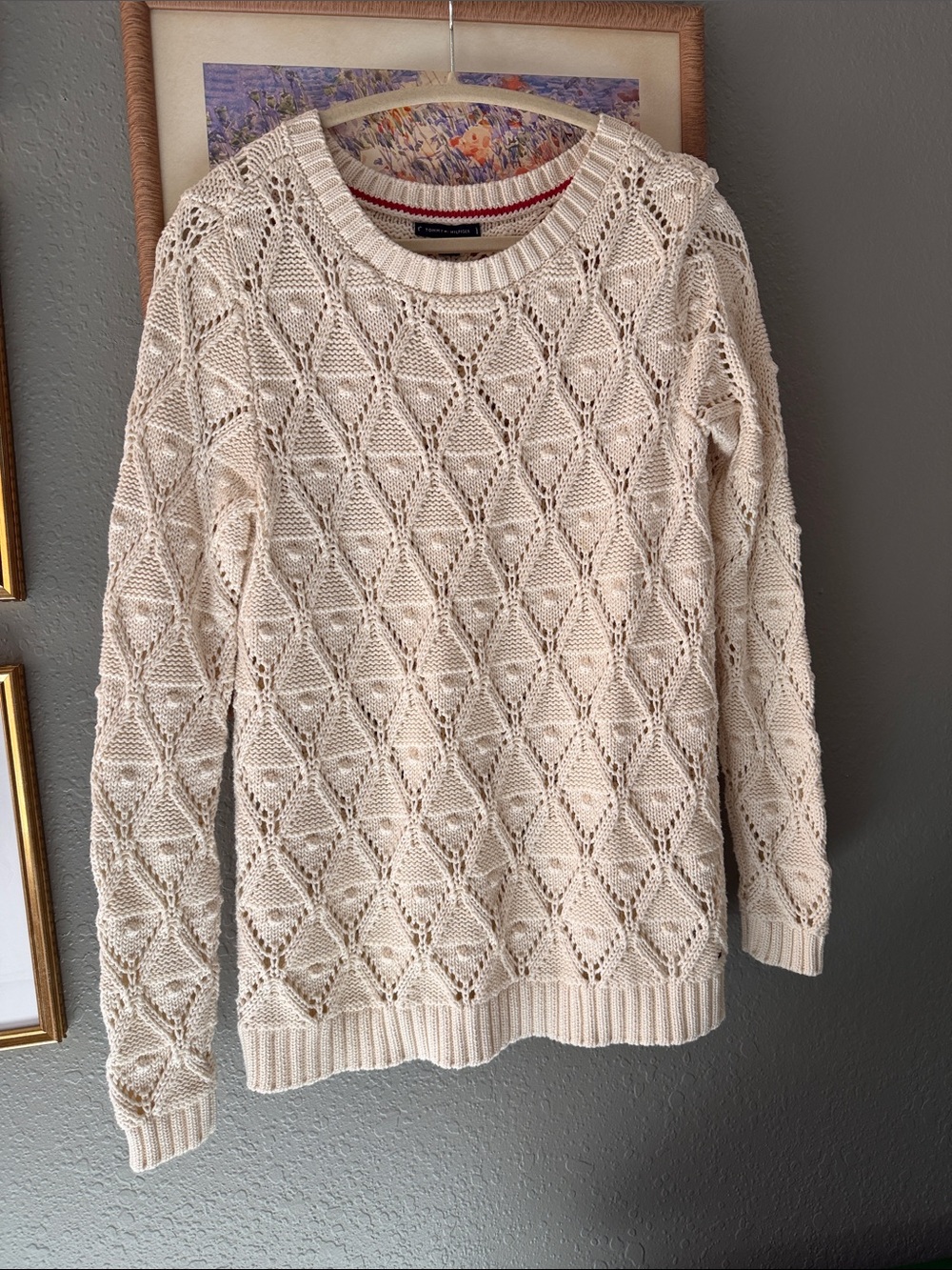 Tommy Hilfiger Cream Open-Knit Crewneck Sweater